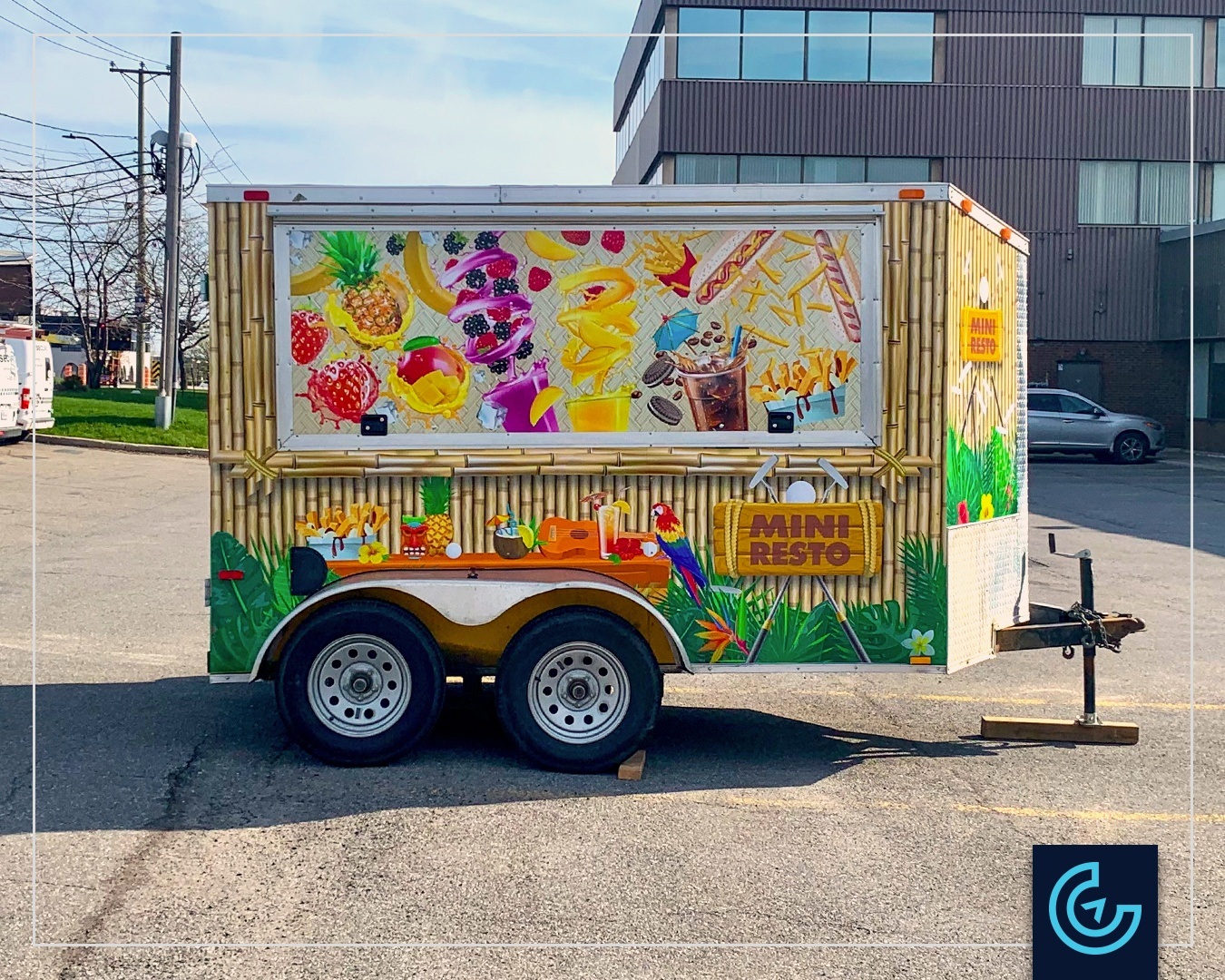 Complete trailer wrap on a 10foot enclosed food trailer for the mini