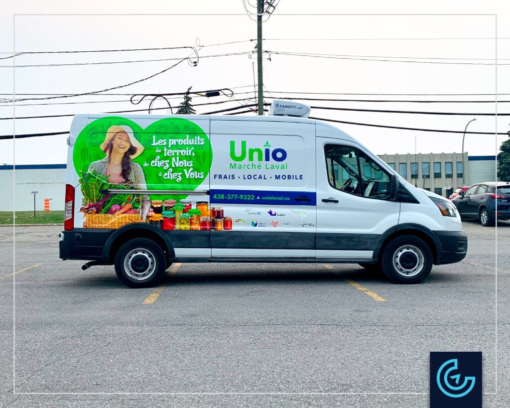 Van wrap and lettering Marché Union Laval Click Affiche Inc.