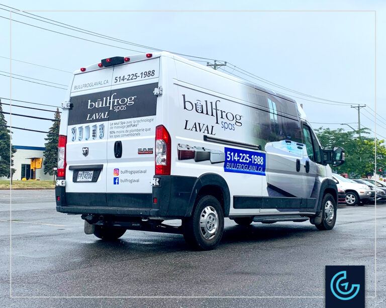 Wrap de fourgon complet Bullfrog Spas Laval Click Affiche Inc.