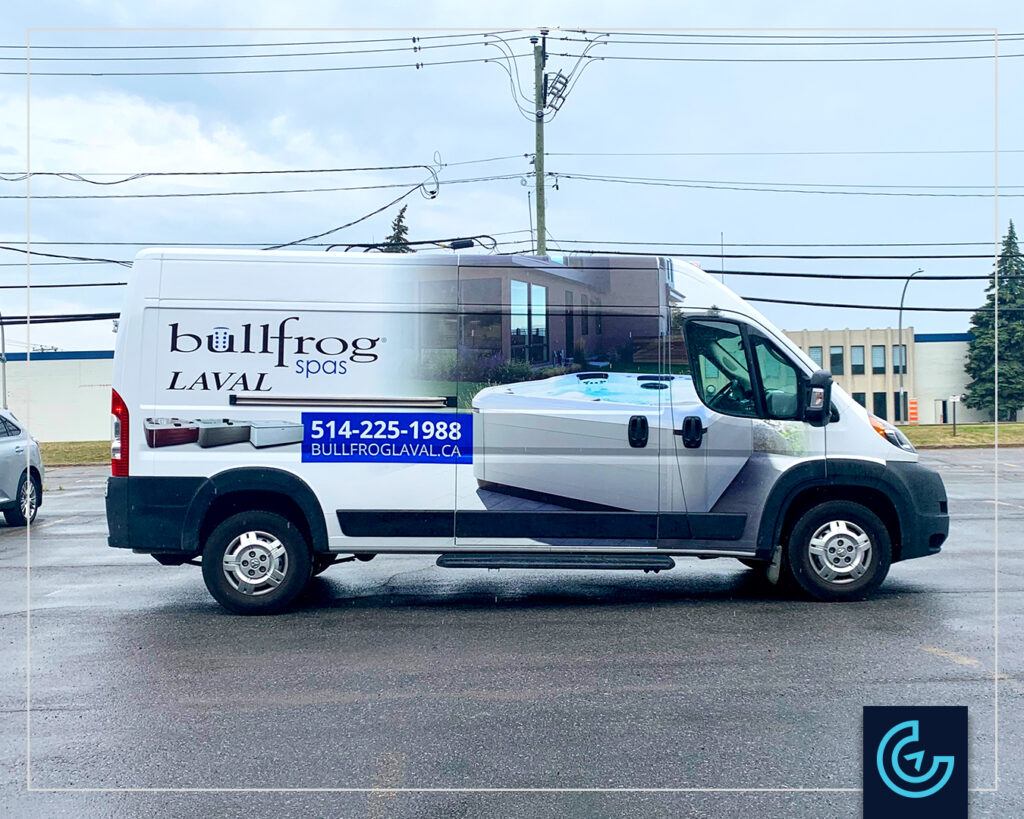 Wrap de fourgon complet Bullfrog Spas Laval Click Affiche Inc.