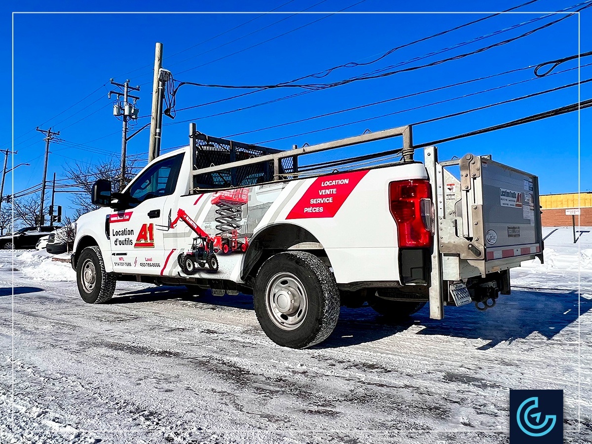 Partial pick-up truck wrap and lettering: Location d'outils A1 - Click ...