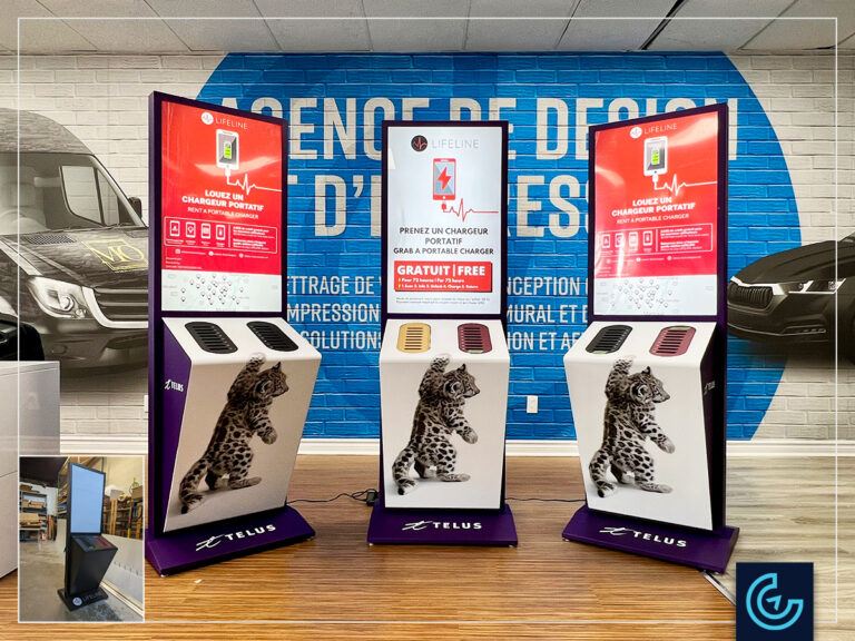 Custom portable charging stations wraps rent by Telus for Lifeline