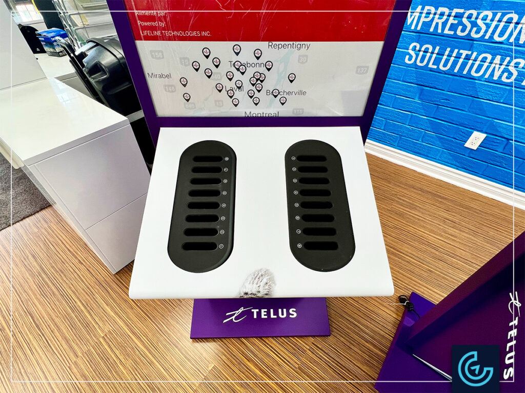 Custom portable charging stations wraps rent by Telus for Lifeline
