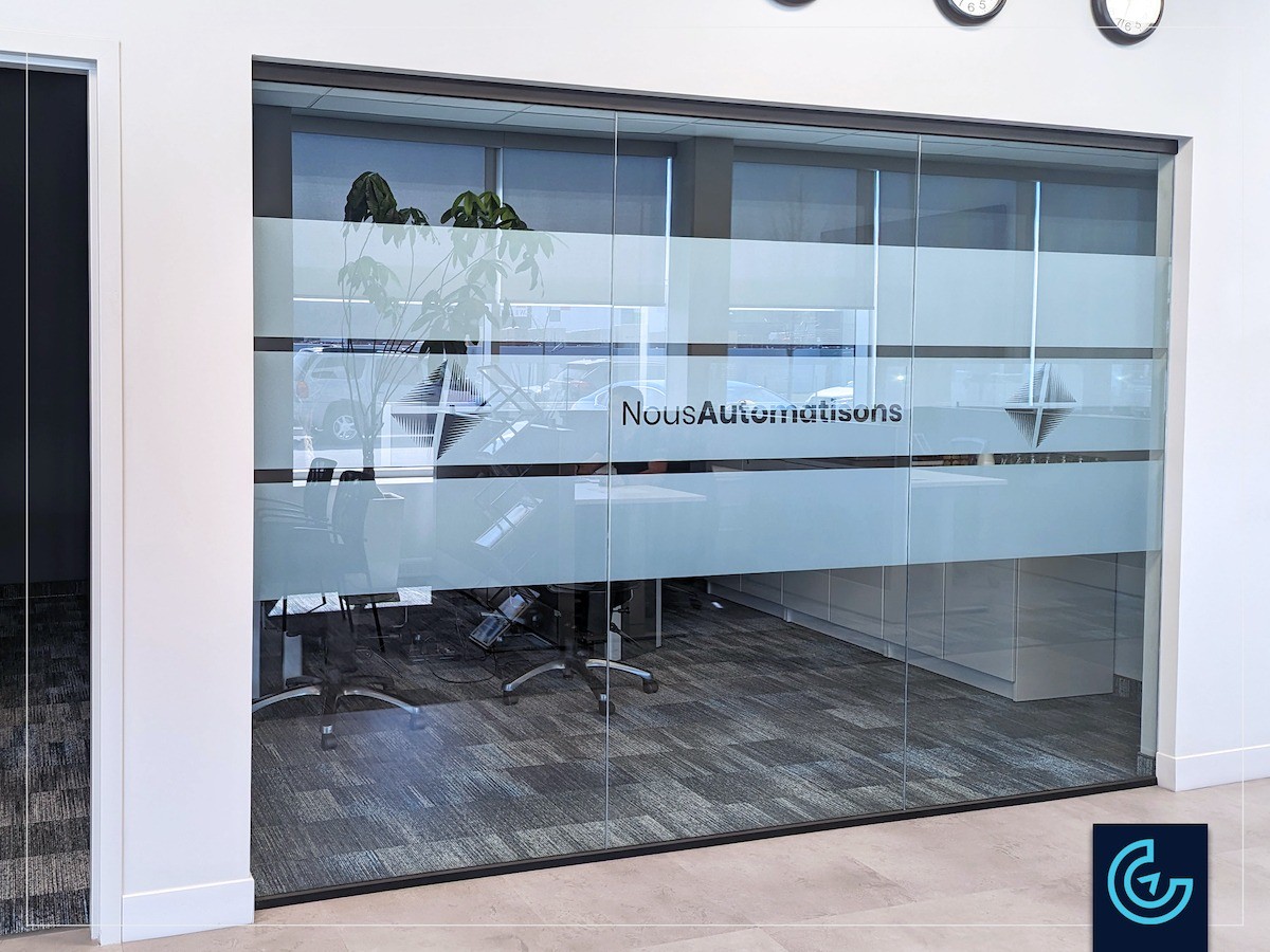 Frosted vinyl graphics designed, cut and installed for the new offices