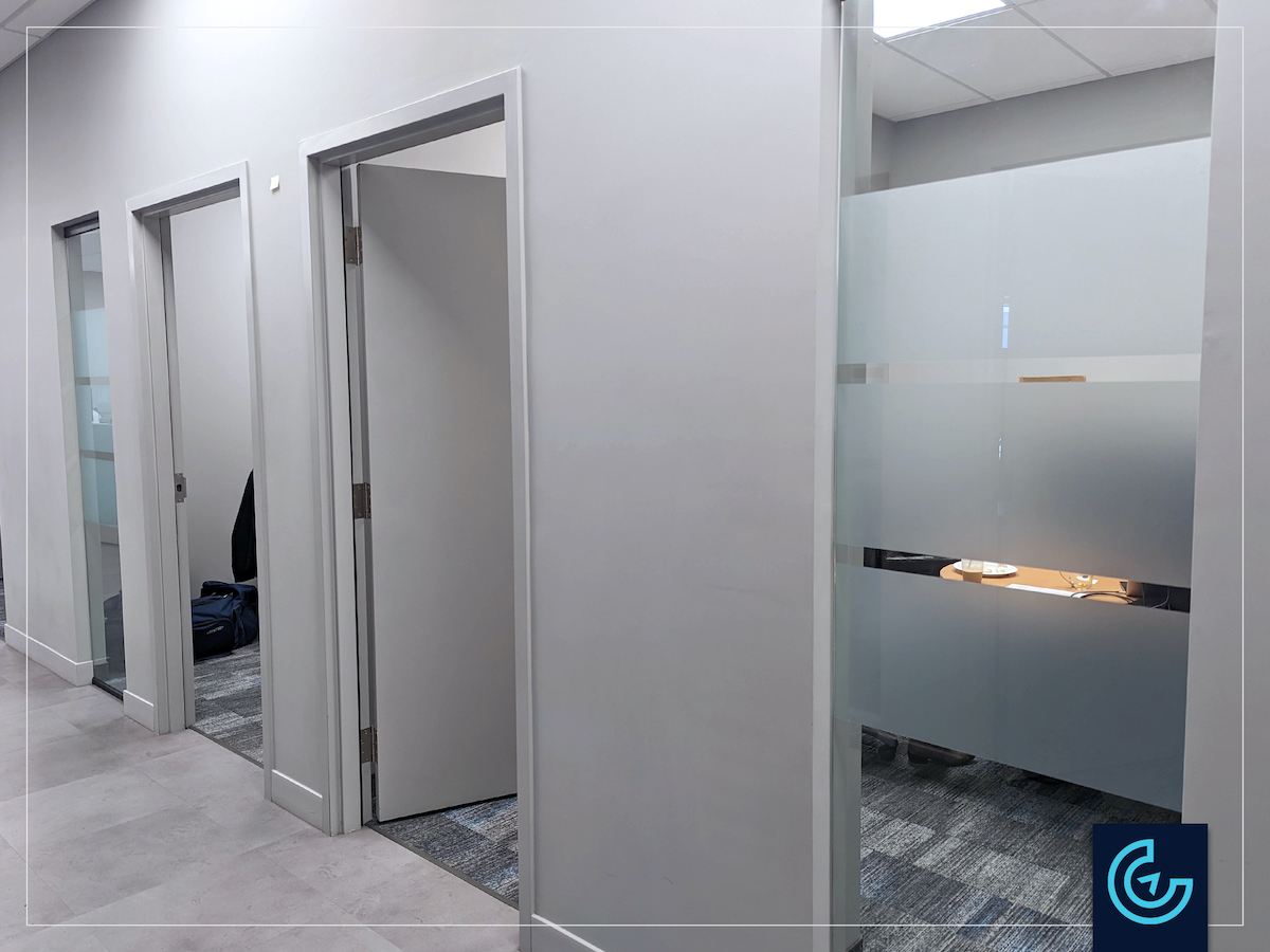 Frosted vinyl graphics designed, cut and installed for the new offices