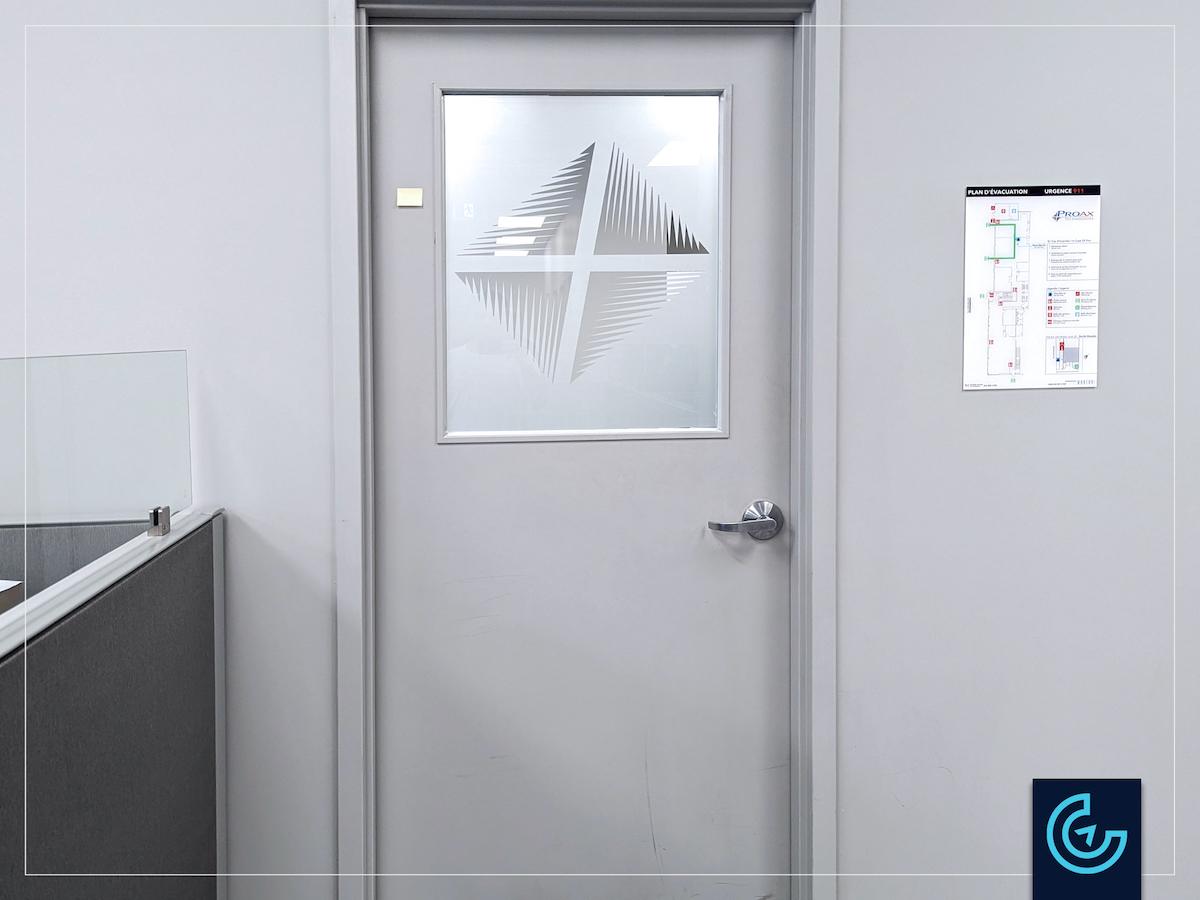 Frosted vinyl graphics designed, cut and installed for the new offices